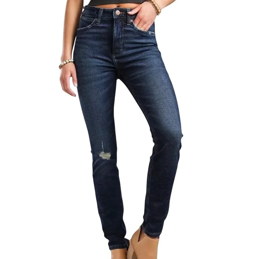 Wrangler Retro Skinny Jeans 29x28 Dark Wash High Rise Distressed Western Cowgirl